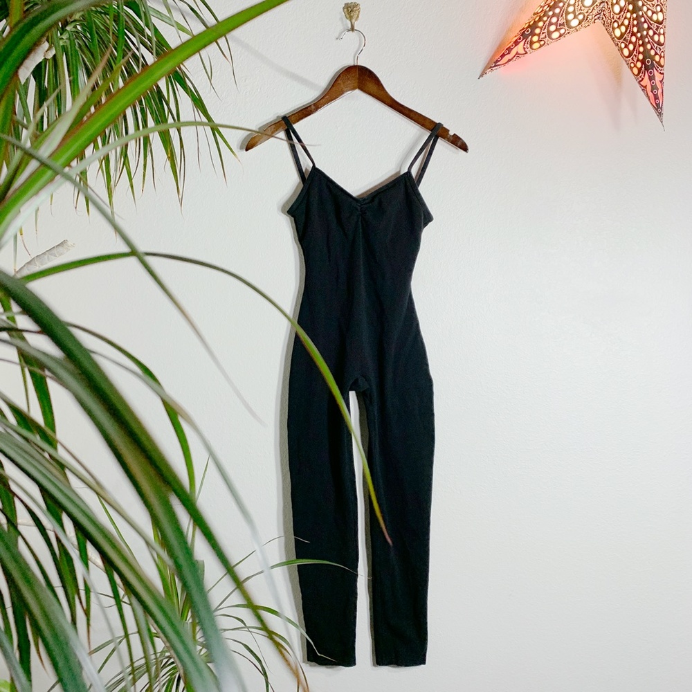 Black Cotton Spaghetti Strap Dance Unitard